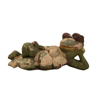 Vintage Sunbathing Frog Cement Decor Bikini Sunglasses Toad Garden Yard Art